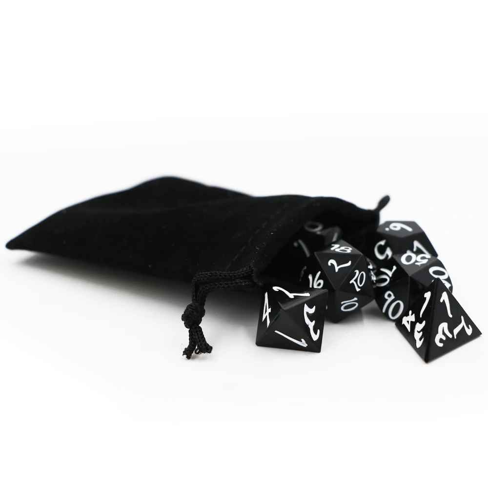 

IMDG 7pcs/set Creative RPG Game Dice Polyhedron Metal Dice DND Large Font Black White Color Digital Game Dice