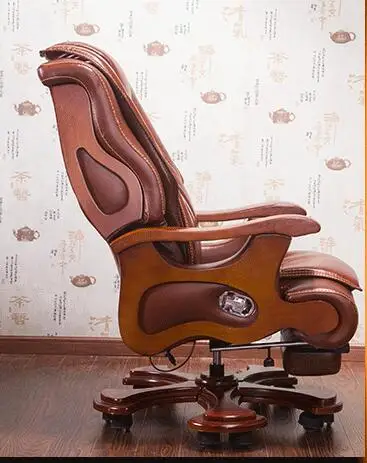 Luxury office chair swivel chair solid wood boss chair leather chair lift massage reclining leather computer chair. leather computer chair household office chair office stool long sitting chair solid wood boss chair lying massage