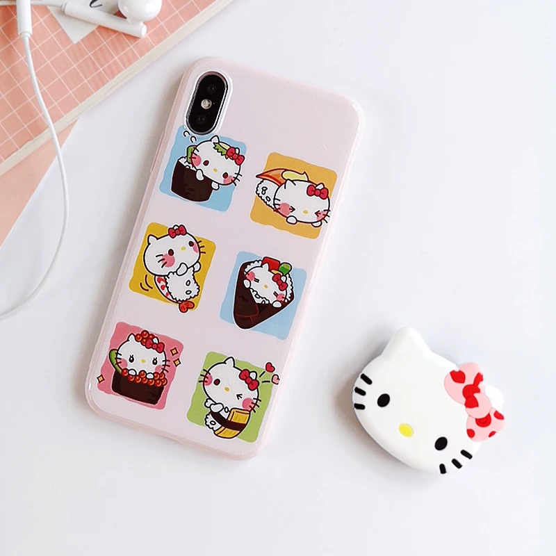 For iPhone 8 8plus KT case Cute Sushi Hello Kitty Soft back cover X 7 7plus 6 6S 6p 6Splus kitty girl style |