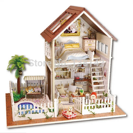 

A025 DIY 1:12 3D Деревянный Кукольный дом Miniatura мебель деревянный кукольный домик миниатюрная большая модель дом Вилла Бесплатная доставка