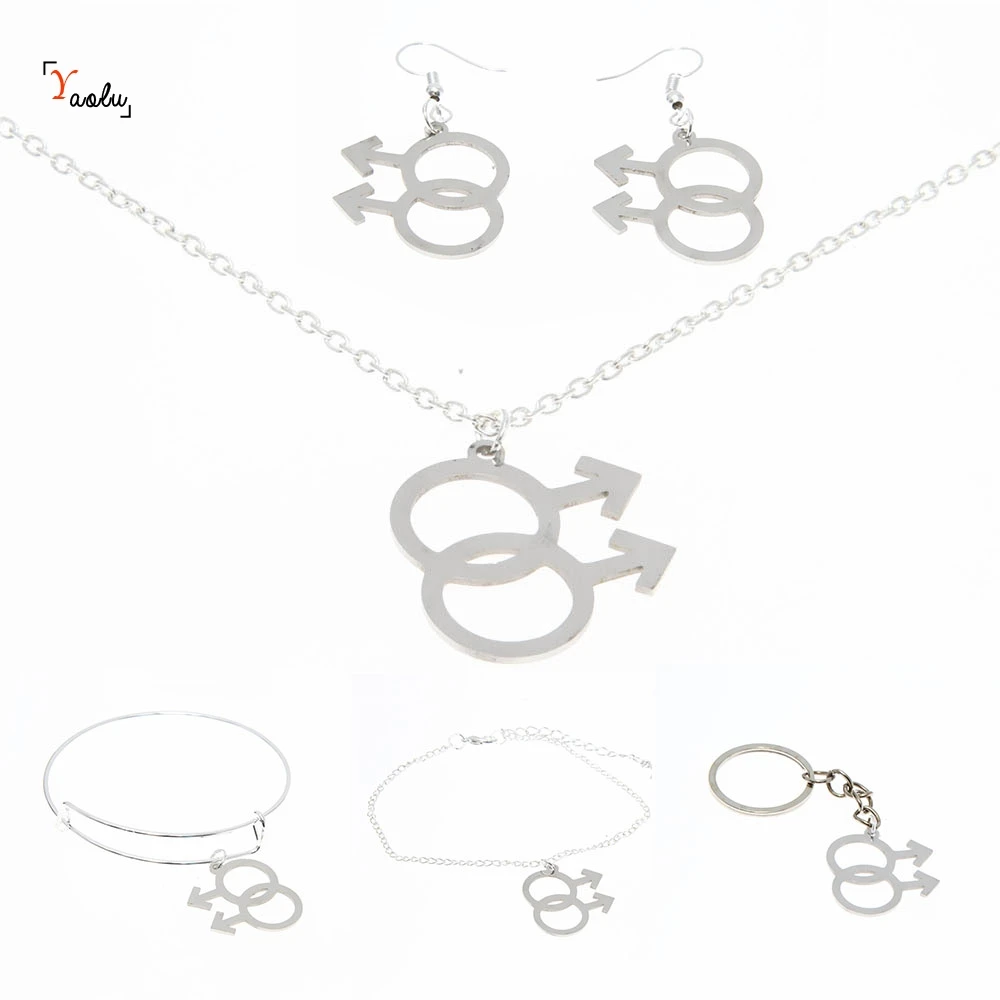 

Ожерелье с символом для геев, серебристого цвета, с двойным Марсом, Мужская стрела, ювелирное изделие с символом для геев, брелок, браслет, се...