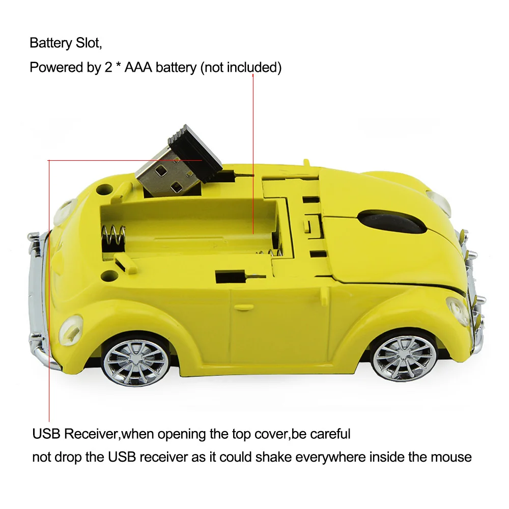 chyi wireless car mouse 1600dpi optical computer vw beetle car mice 3d gaming mouse for gift pc laptop desktop notebook free global shipping