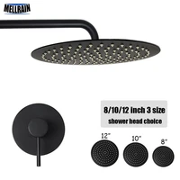 bathroom black wall mounted bath shower set single way brass mixer faucet 2 mm thick stainless steel shower head 8 10 12 inch