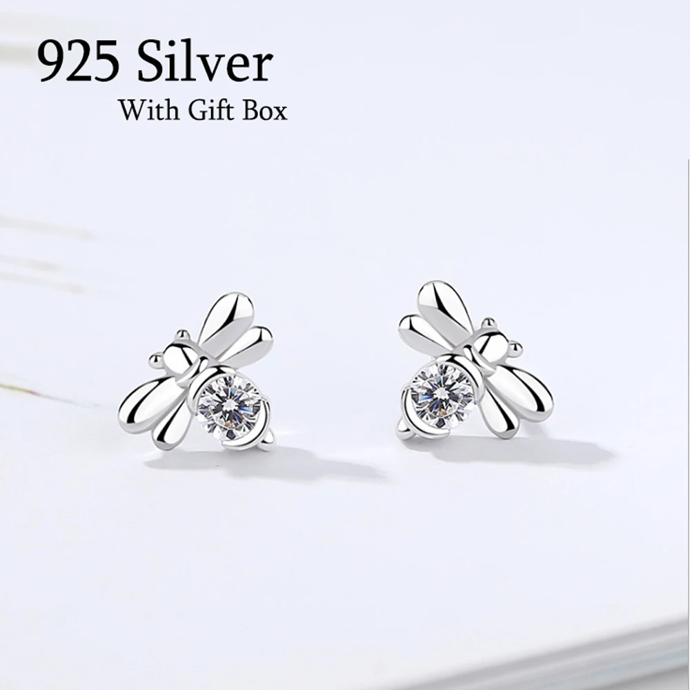Bee Silver Earrings Studs Jewelry cute Lovely Honey Animal crystal for Women Girls Gift | Украшения и аксессуары