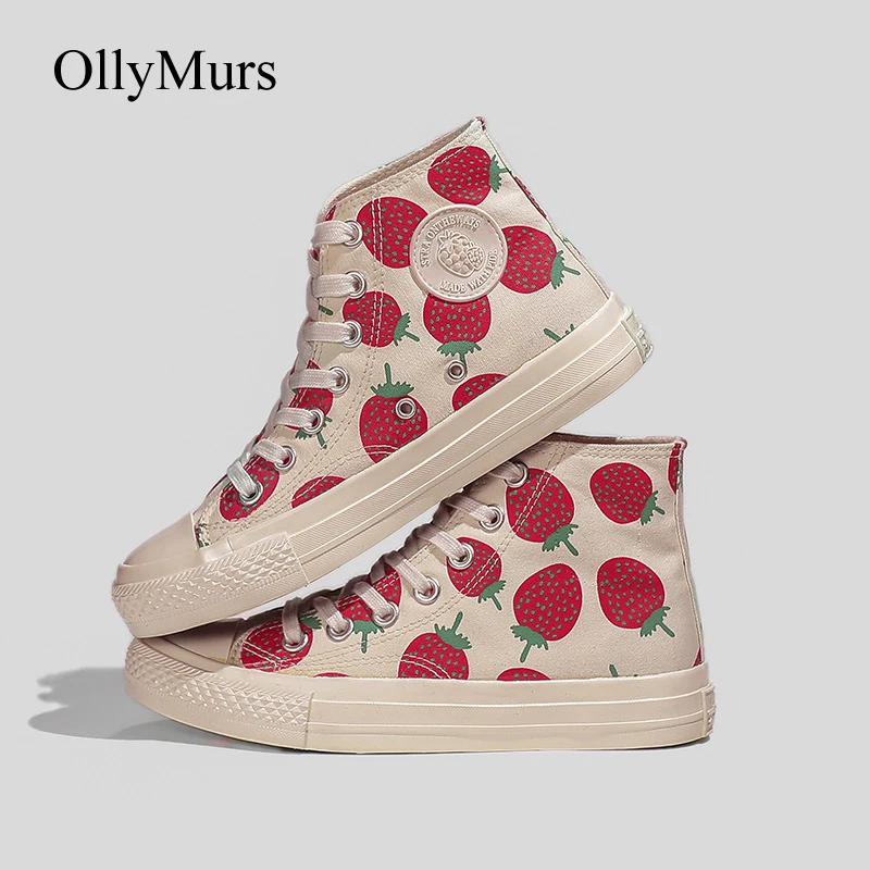 Кеды женские с клубничным верхом Повседневные высокие кроссовки Брендовая обувь