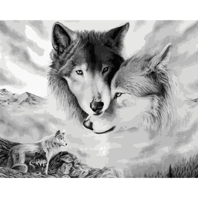 wolf lovers Animal DIY Digital Painting By Number Modern Wall Art Canvas Unique Birthday Gift Room Decor | Дом и сад