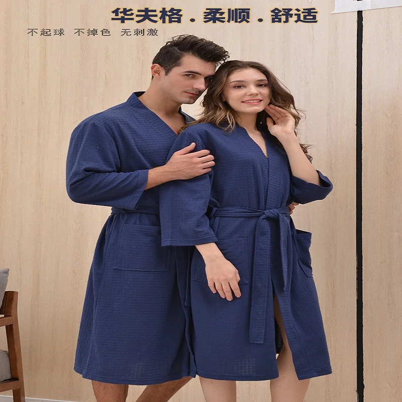 

2019 spring and summer thin section seven-point sleeve waffle bathrobes honeycomb small fresh casual comfortable bathrobe