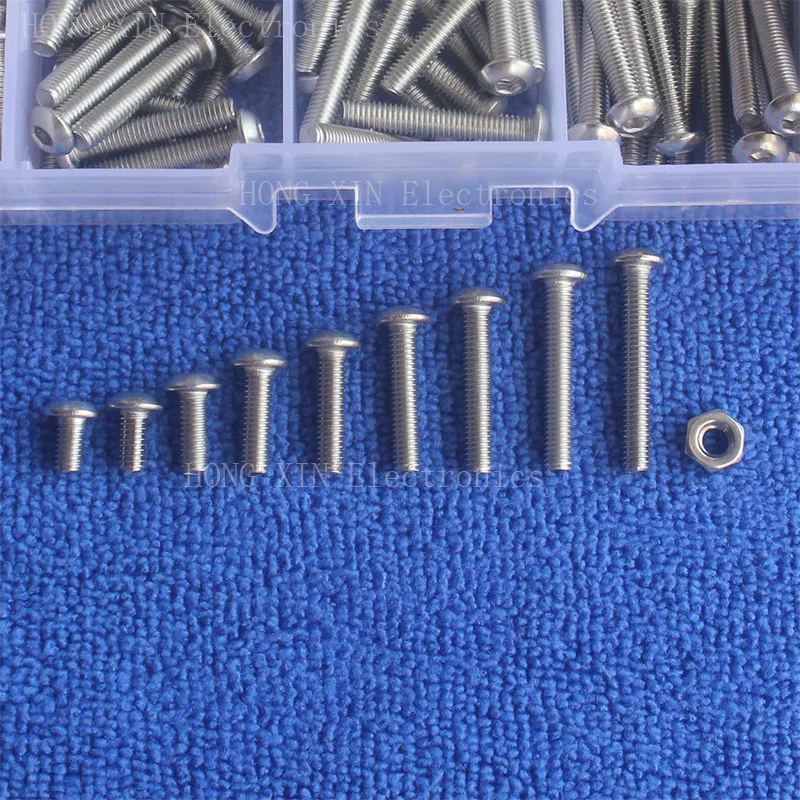 

340pcs/Set M3 Stainless Steel SS304 Button Head Hex Socket Screw Bolt Nut Assortment Kit