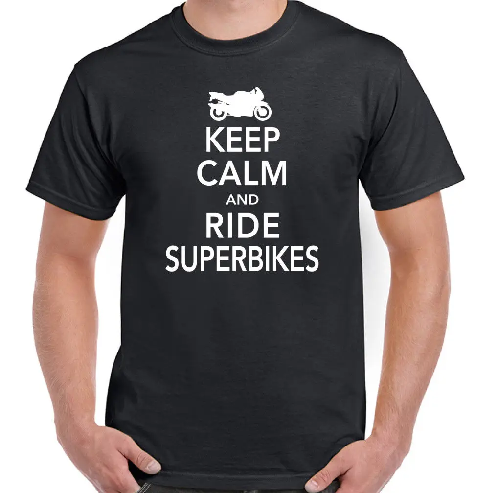 Keep Calm & Ride Superbikes Мужская забавная футболка|Мужские футболки| |