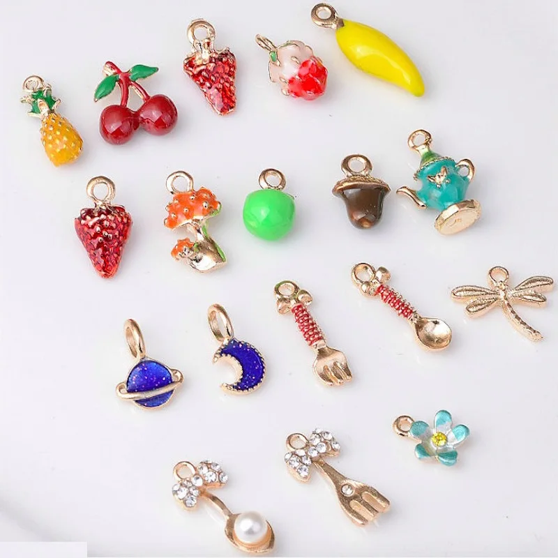 

20pcs/lot colorful mango watermelon fruits pineapple pendant alloy enamel Charm DIY accessories of necklace bracelet headdress