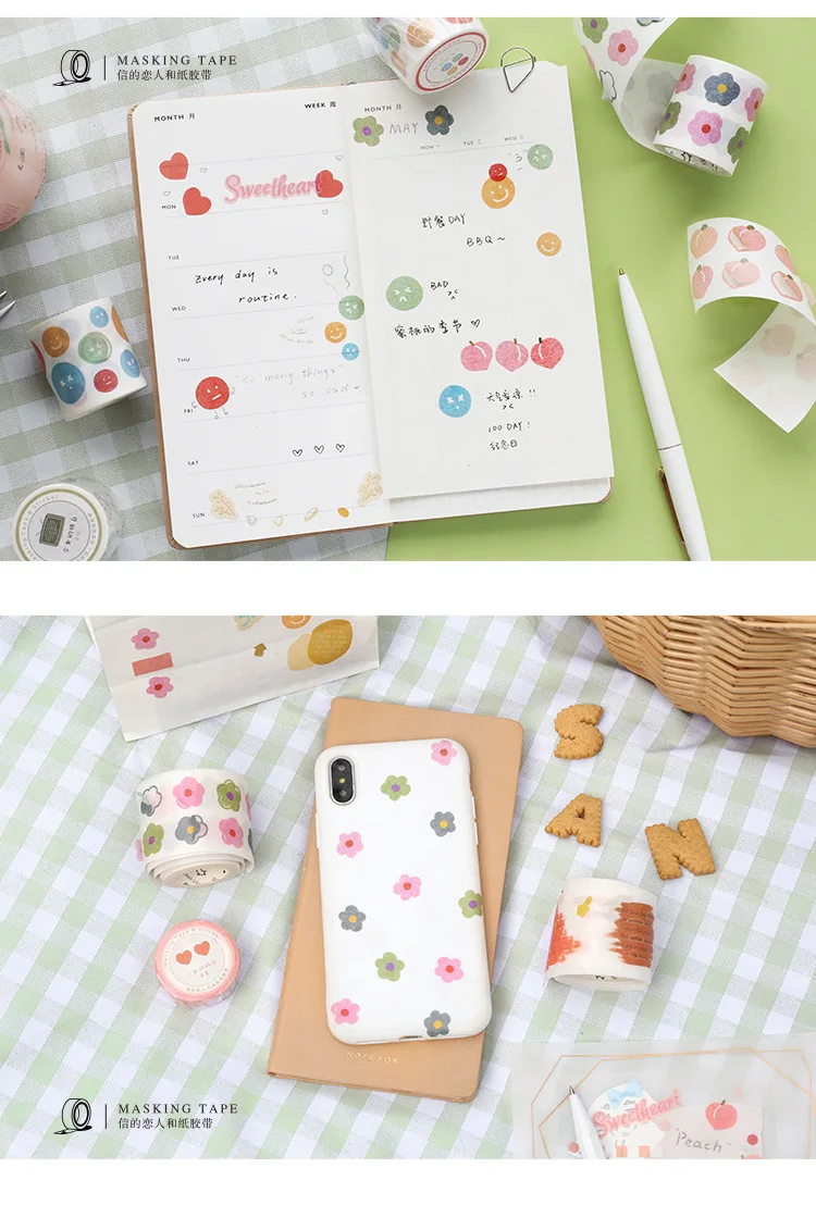 Kawaii милый цветок персик Васи клейкая лента DIY Скрапбукинг наклейка этикетка маскирующая лента корейские канцелярские принадлежности Школьные принадлежности