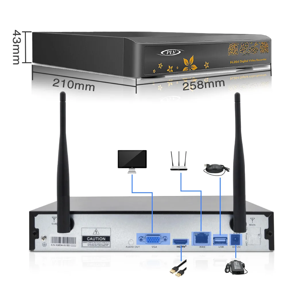PLV 1080P Full HD NVR Wi Fi система видеонаблюдения Комплект 4CH Беспроводной комплект 2MP 1080 P