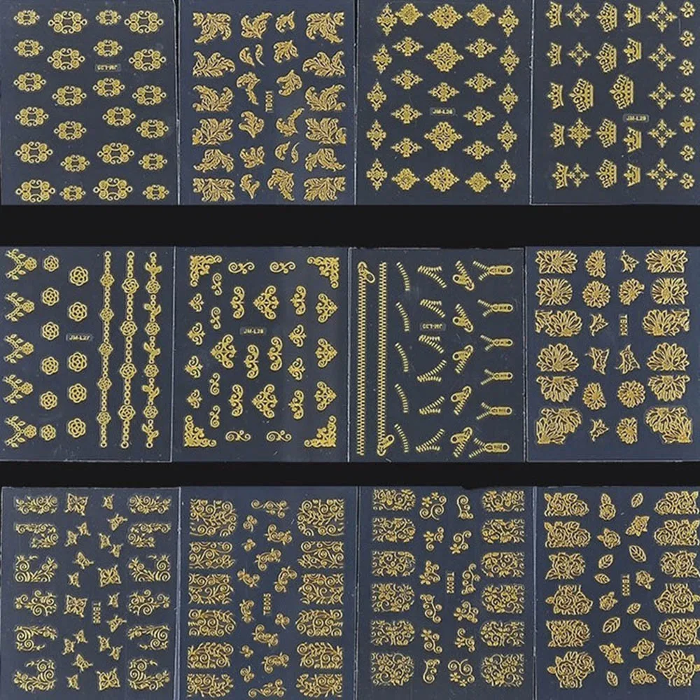 Набор красивых 3d-наклеек для ногтей 12 шт. золотой цветок бронзирующий дизайн