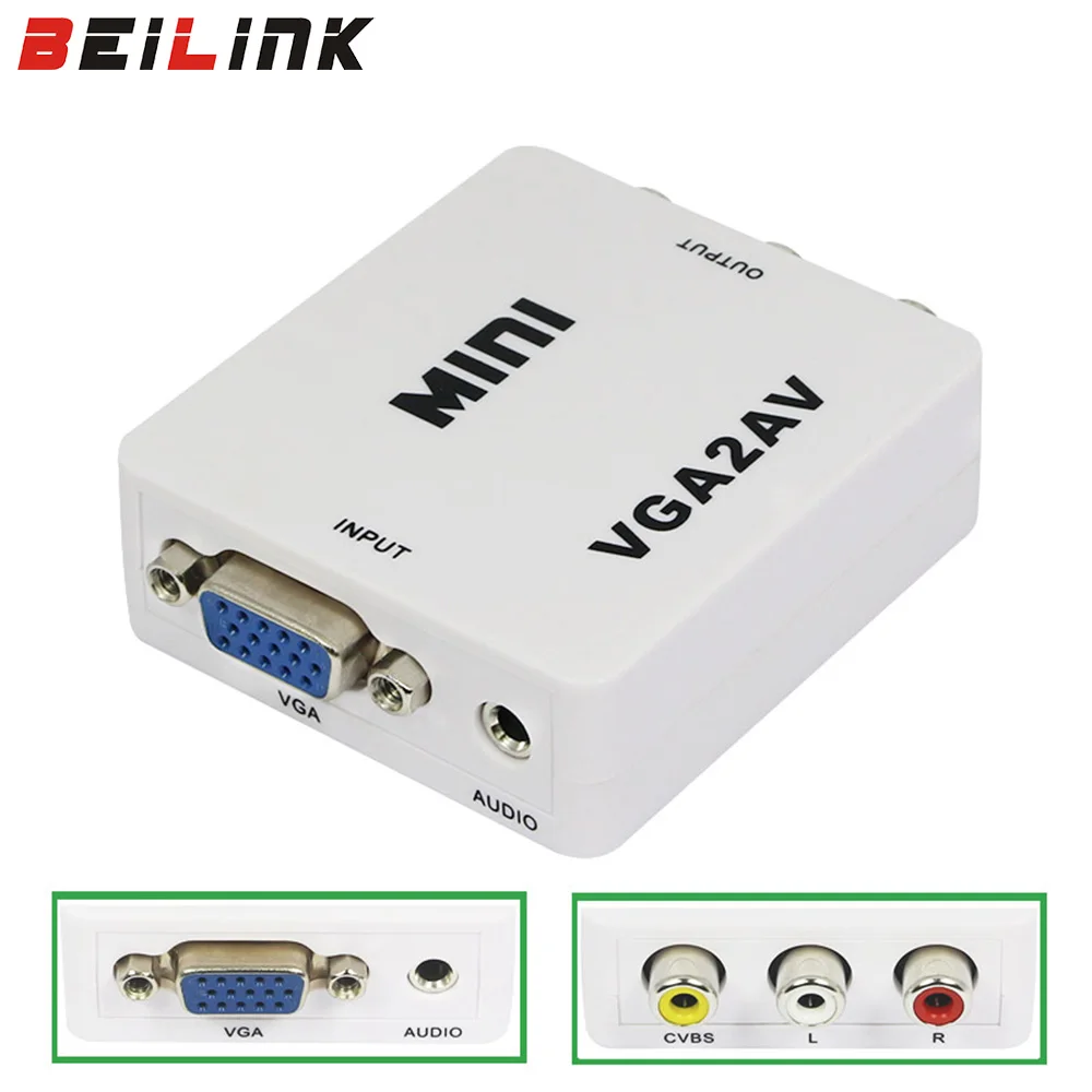 1080P 1 4 высококачественный преобразователь Mini VGA в AV RCA с аудио 3 5 мм CVBS +