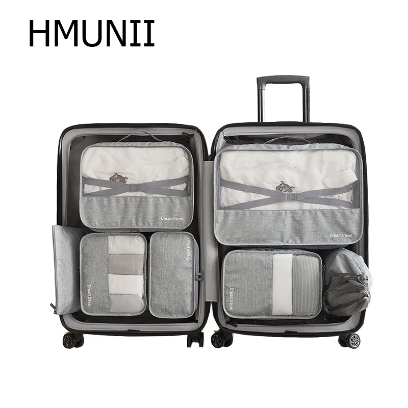 HMUNII 7 шт. водонепроницаемые дорожные сумки для хранения вместительная сетчатая