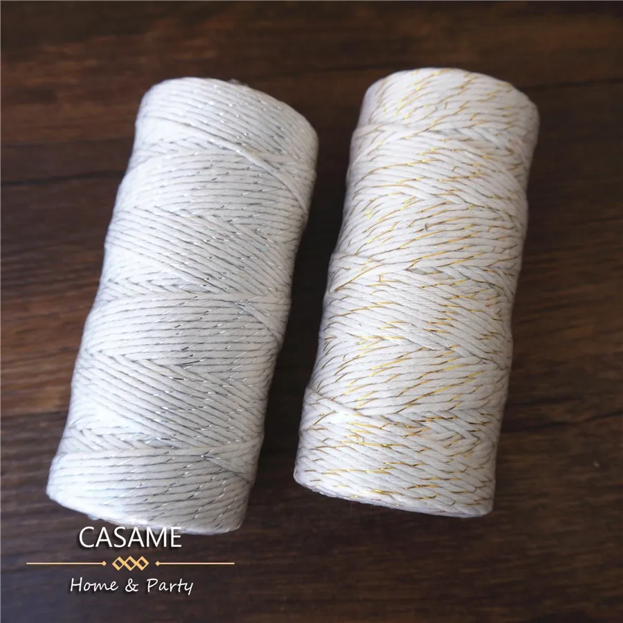 Бейкер шпагат в полоску 110yard12ply полосатый DIY металлик Золотой Серебряный твист веревка Бейкер шпагат Ремесло Подарочная упаковка катушки