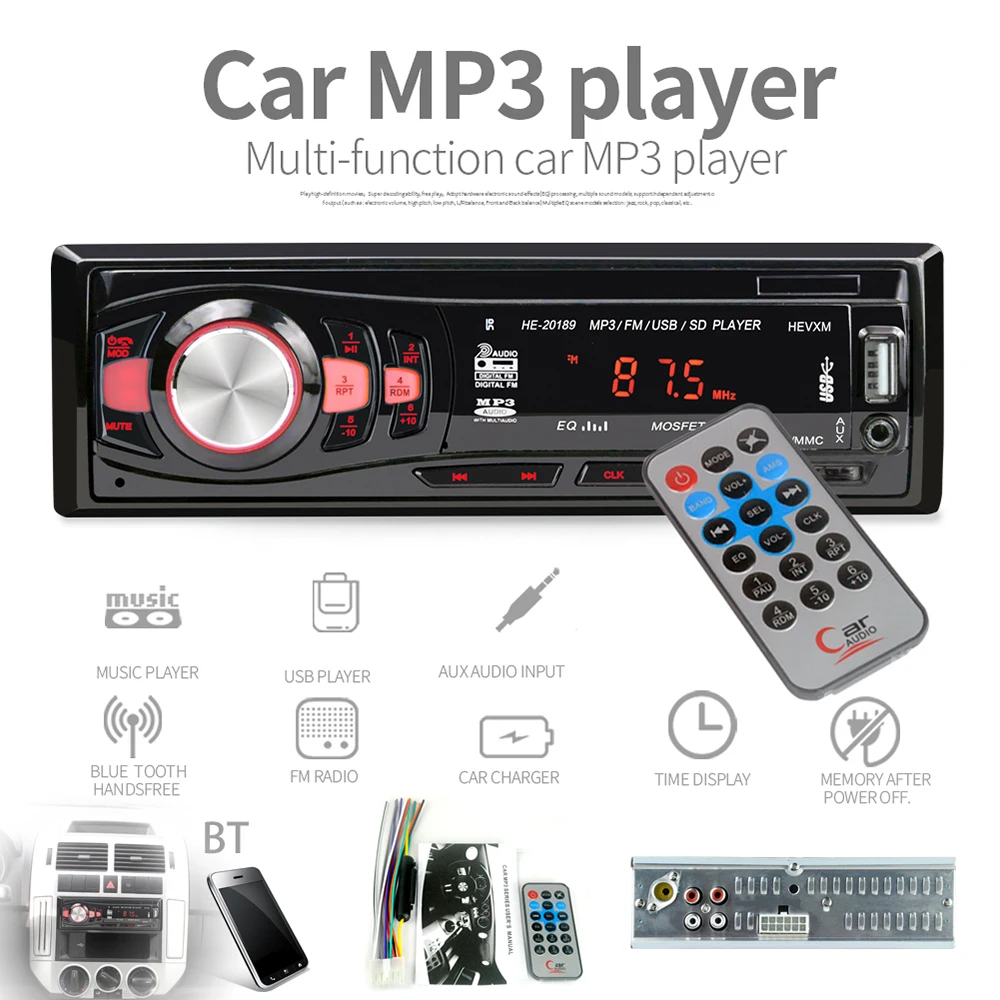 Многофункциональный автомобильный радиоприемник 12 В Автомобильный MP3-плеер WMA