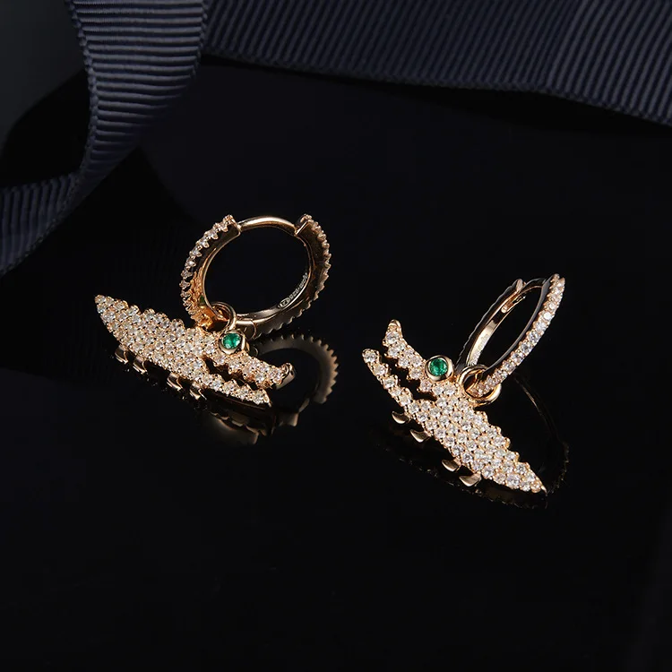 Famous Design Gold Metal Crocodile 925 Silver Earring For Women Fashion Small Zircon Ear Nail Accessories Gift Jewelry | Украшения и