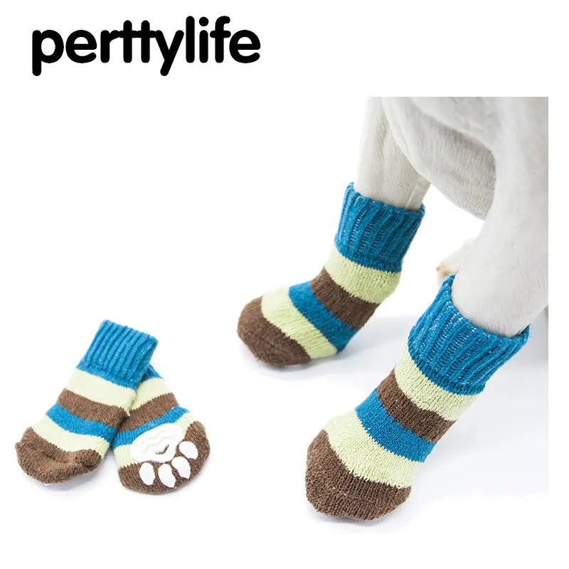 PERTTYLIFE осень зима хлопковые полосатые носки для питомцев махровые с двумя щенков