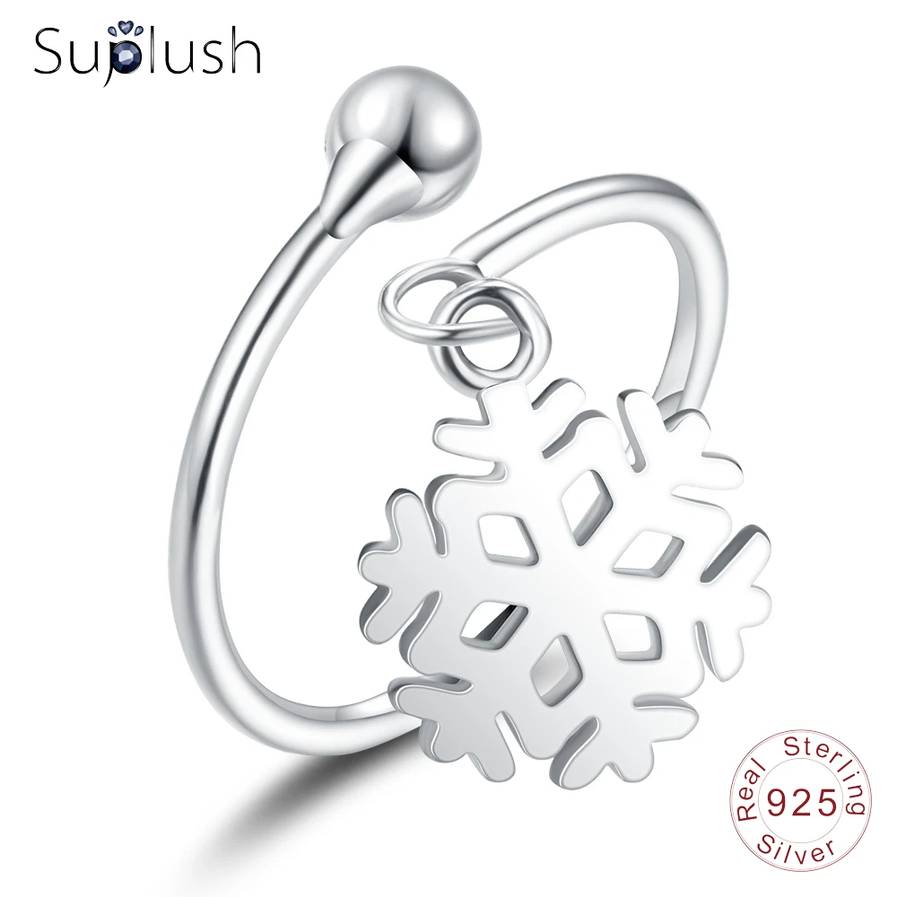 Suplush Новый S925 серебряный снег подвески кольца Регулируемый Размеры