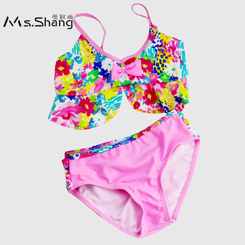 Новинка 2019 купальник для маленьких девочек Ms.Shang женский из двух предметов с