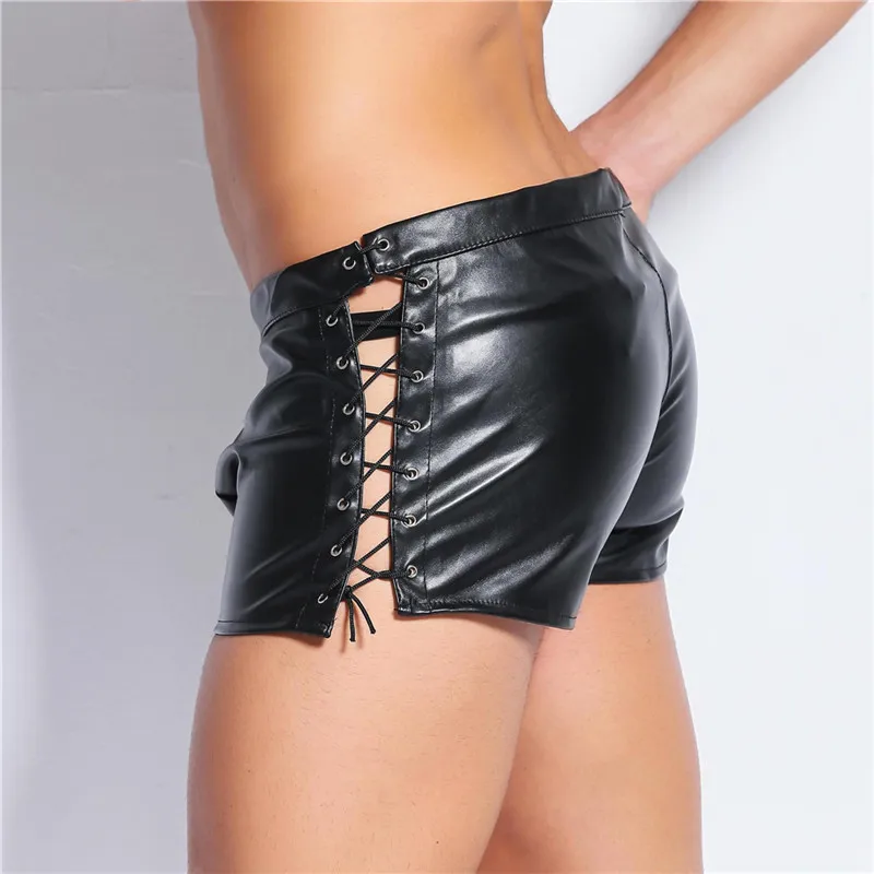 Модные черные обтягивающие мужские кожаные шорты YUFEIDA соблазнительные
