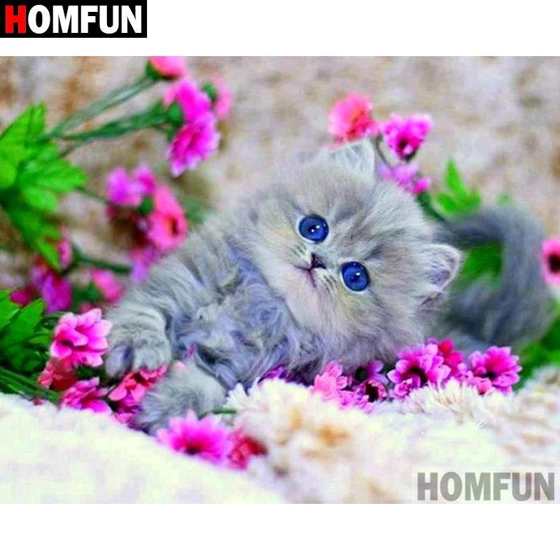 

Алмазная 5D картина HOMFUN «сделай сам», полноразмерная/круглая вышивка крестиком «кошка» с животными, подарок для домашнего декора, A02174