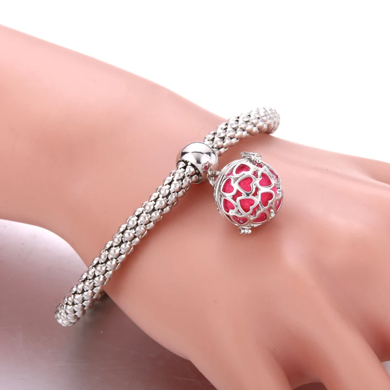 Pearl cage Aromatherapy Pendant Bracelet Essential Oil Diffusing Bangle Silver Charm Popcorn Chain Jewelry Locket | Украшения и