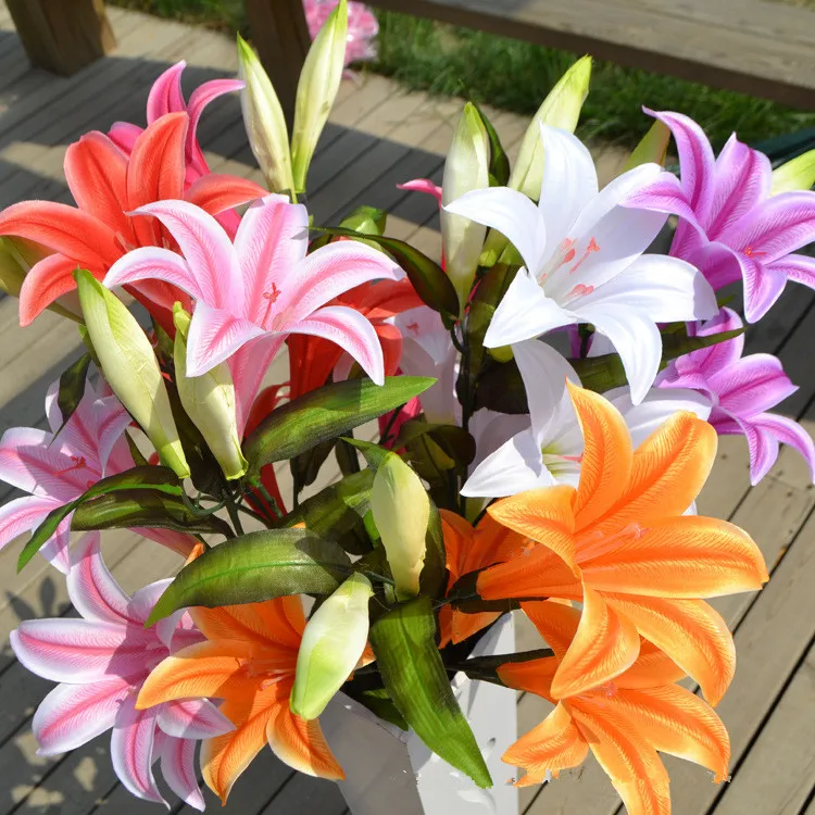 

Hot Sale 97CM length Real touch Artificial Silk lily flower Simulation flower beautiful flower home wedding birthday party decor