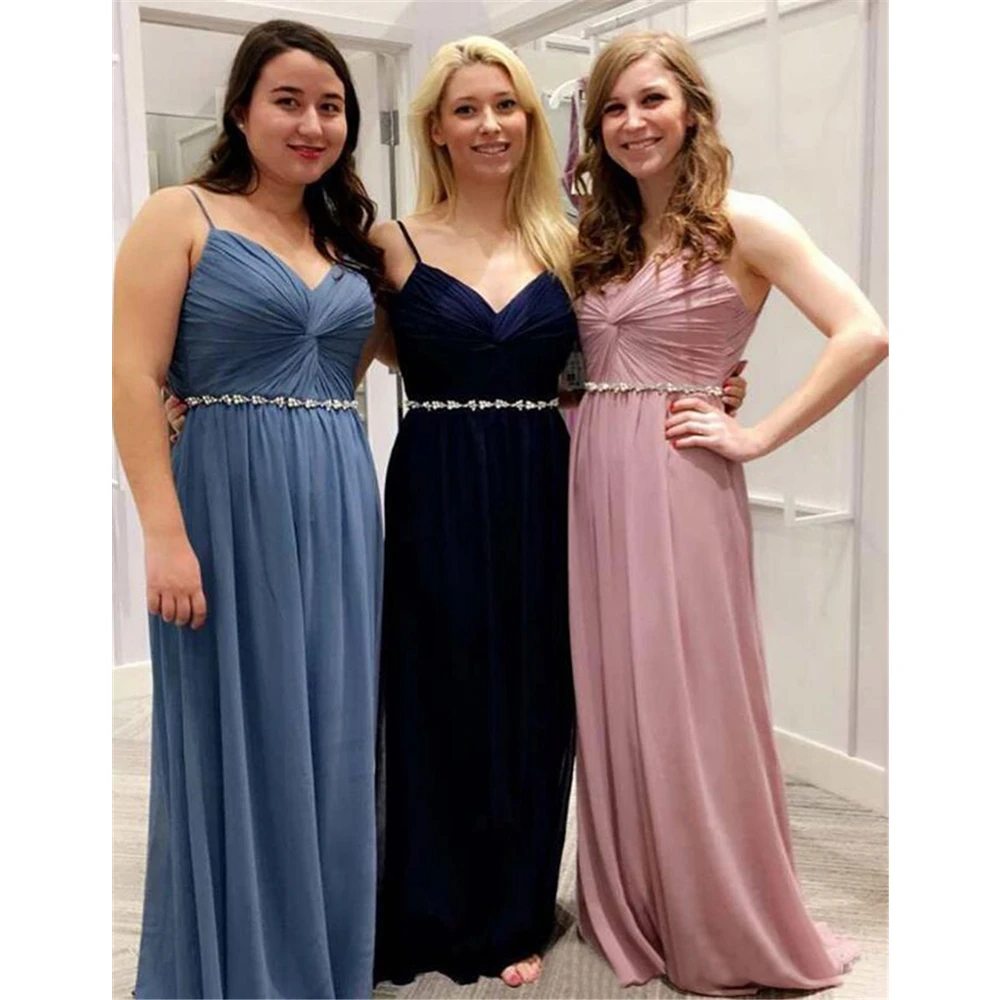 

High Quality Chiffon Bridesmaid Dresses 2019 Spaghetti Strap A Line Floor Length Long Wedding Guest Dress Cheap Party Gowns