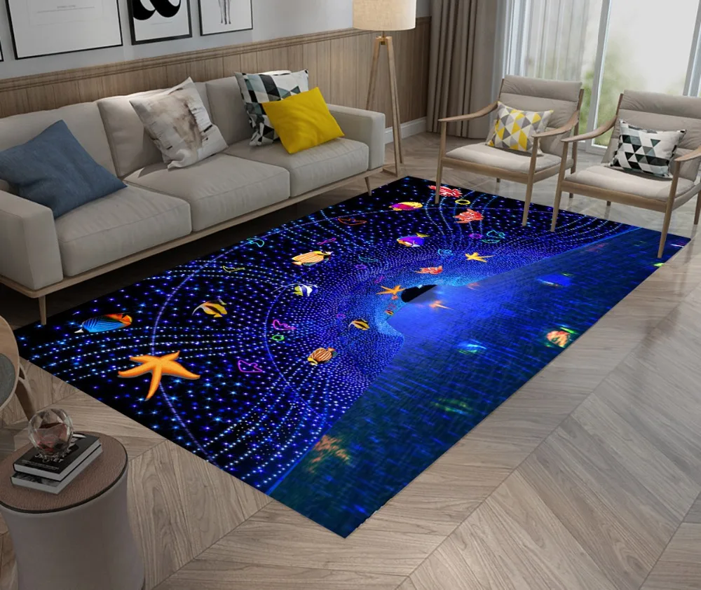 LB Забавный синий рыбий желтый красный дверной коврик для гостиной коврики