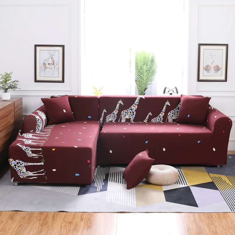 Lovely cartoon sofa cover couch/loveseat L shape slipcover Christmas deer and fox elastic stretch protector | Дом и сад