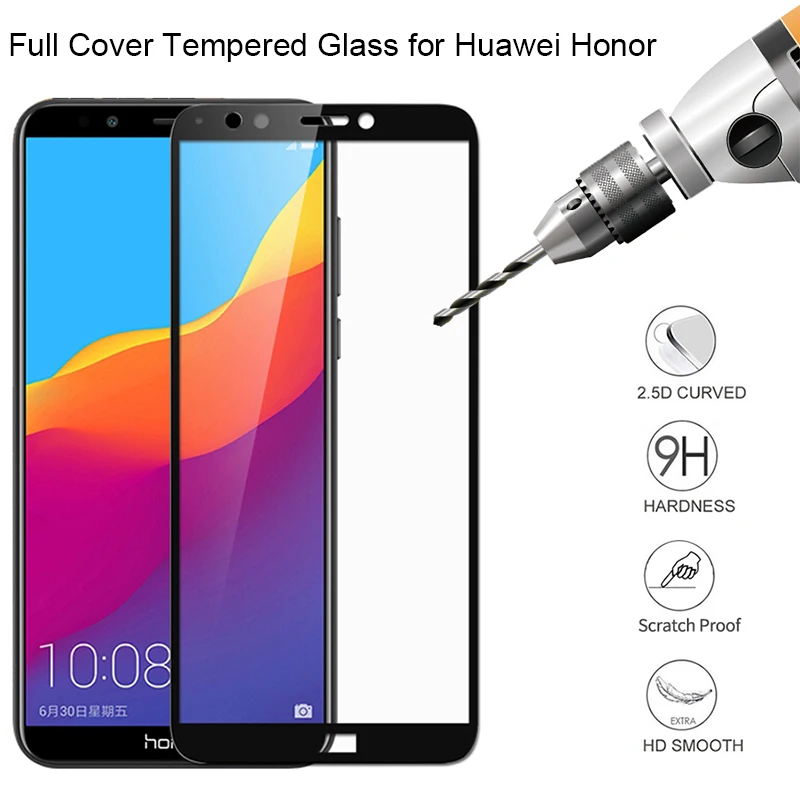 Полное покрытие экрана протектор стекло для Huawei Honor 8A закаленное Play защитная
