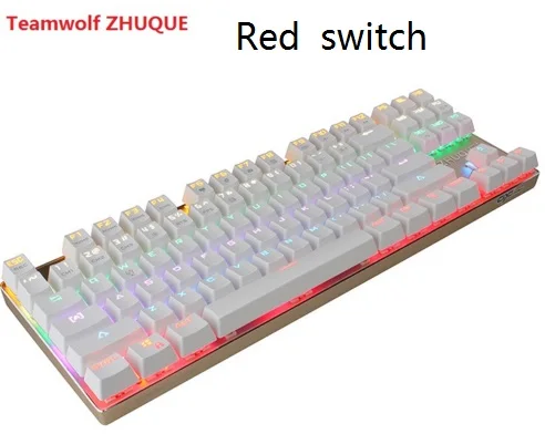 white 87 red switch TEAMWOLF ZHUQUE 87/104 анти-ореолы Светящийся красный коричневый переключатель светодиодный с подсветкой Проводная игровая механическая клавиатура Русские наклейки - Цвет: white 87 red switch