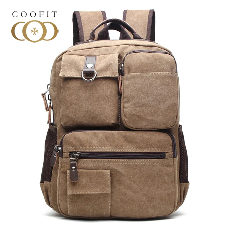 

Coofit Large Canvas Travel Bag Men's Backpack Vintage Casual Large Capacity Bapack Multipocket Travel Backpack mochila masculina