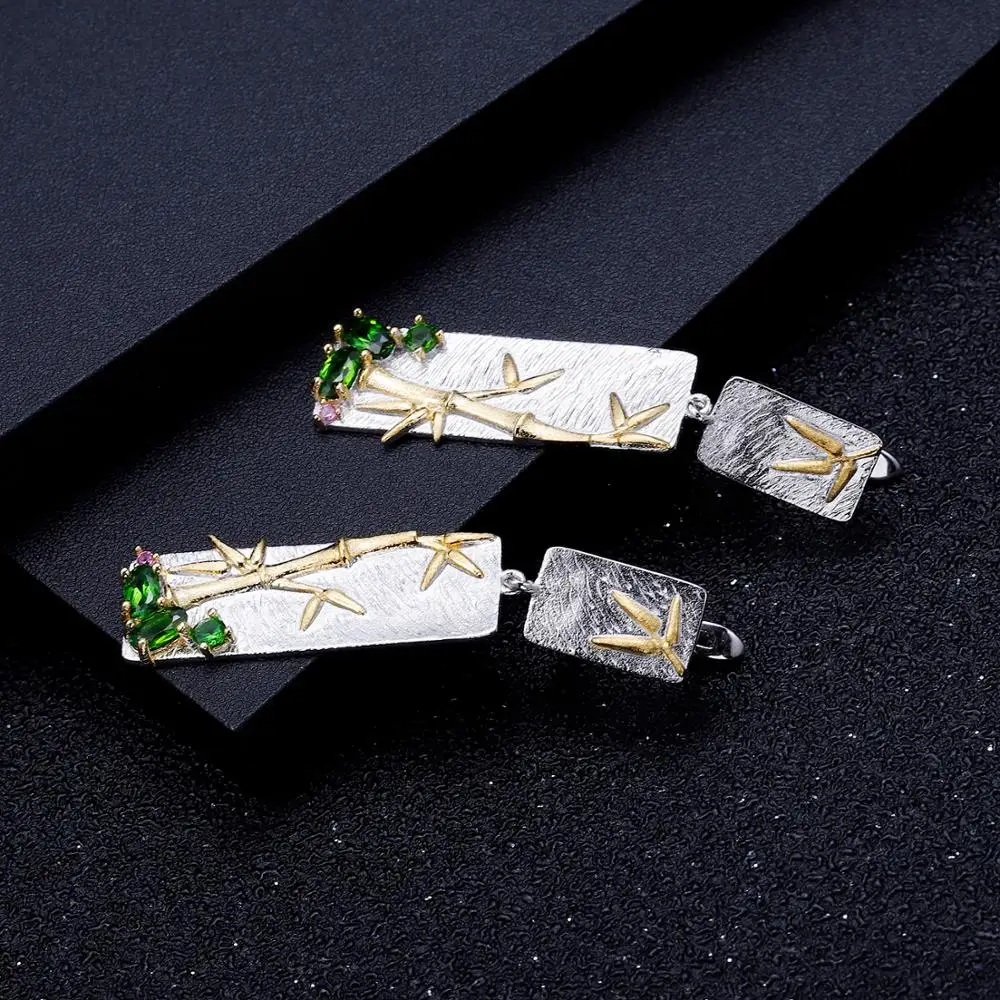 Серьги подвески из серебра 925 пробы с бамбуковыми камнями|Серьги-подвески| |