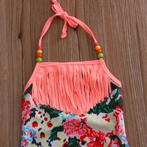 Tassel Flora Printed Toddler Kids Baby Girl Swimwear Halter One Piece Swimsuit Beachwear Clothes Swimming Suit 2019 Cute Vintage | Спорт и