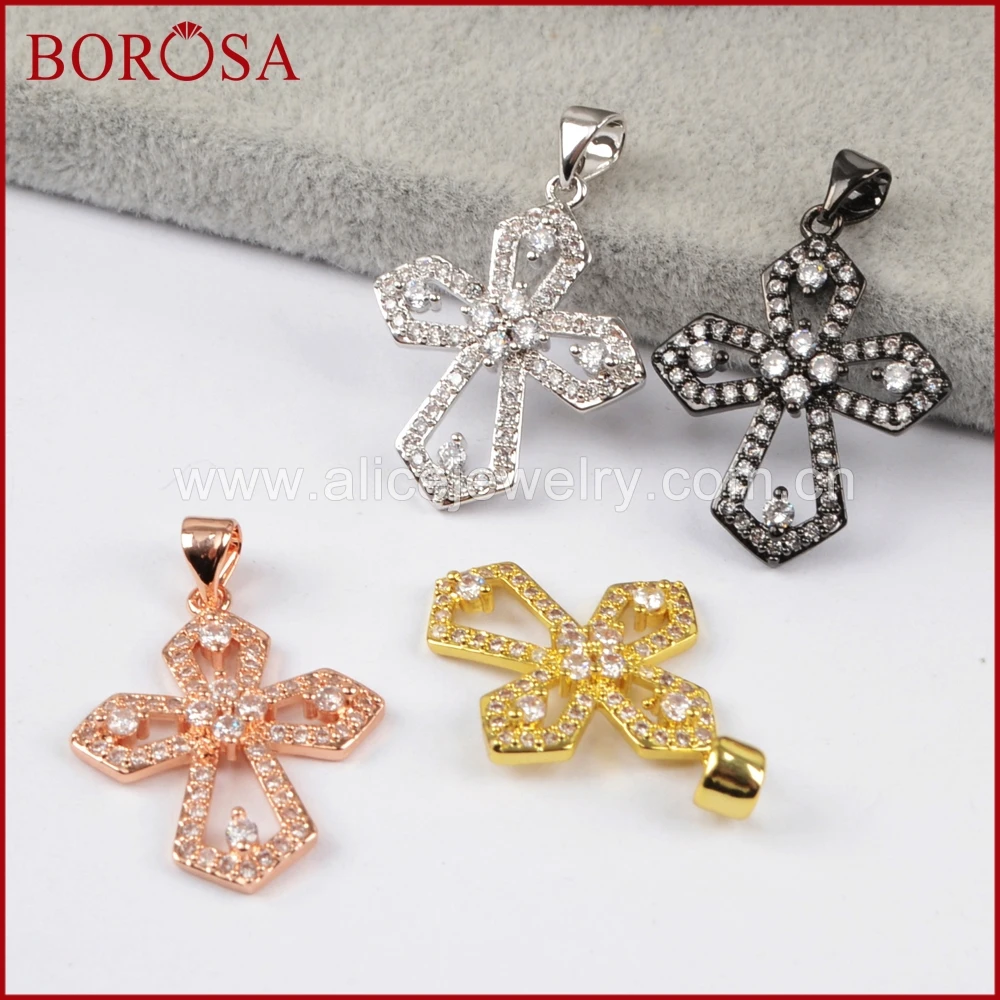 Borosa cz микро проложить белый циркон крест Форма Хрустальный блеск кулон ювелирные