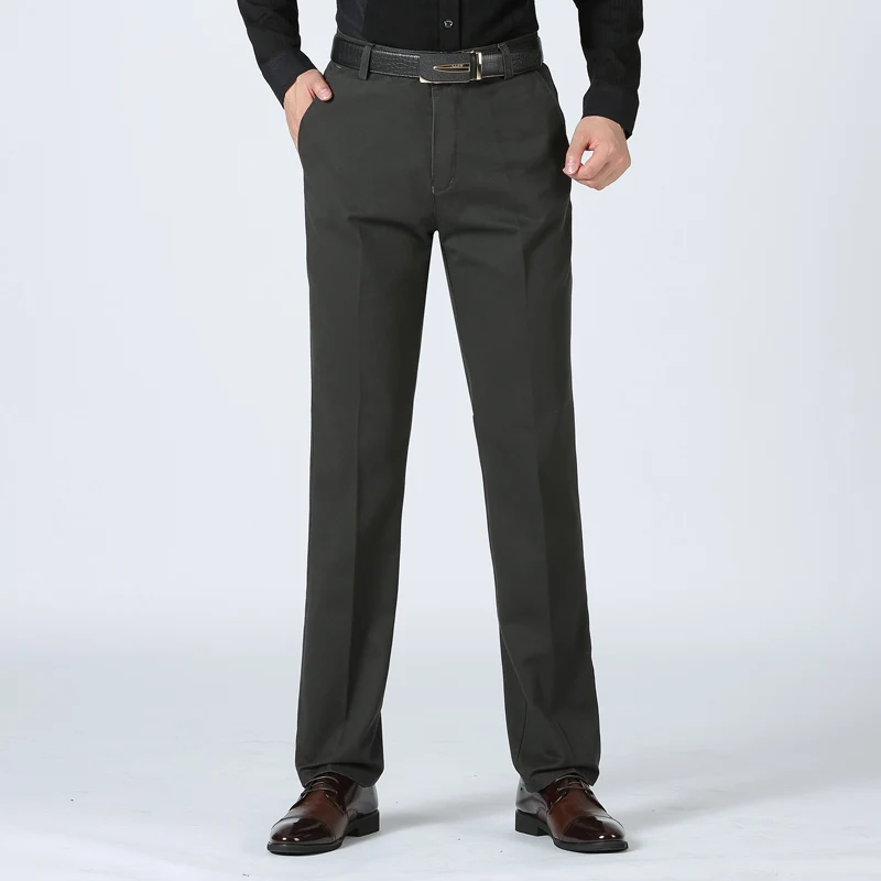 Business Suit Pants Winter Men Fleece Classic Warm Thick Hot Autumn Straight Stretch Male Trousers Cotton Solid Casual Zipper | Мужская