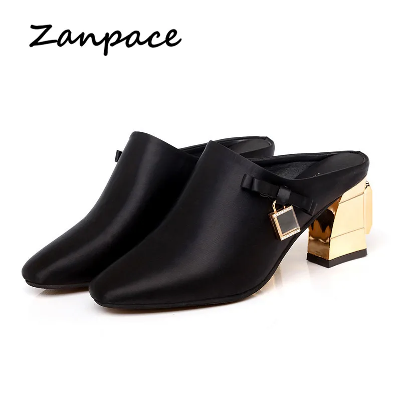 

Шлепанцы женские на высоком каблуке, без застежки, 2019