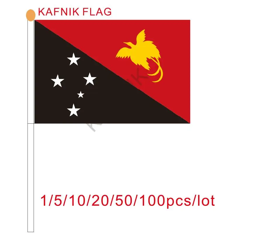 

KAFNIK ,10/20/50/100pcs Papua New Guinea flag Banner free shipping Hand waving Flag Papua New Guinea National Flag 14*21 cm