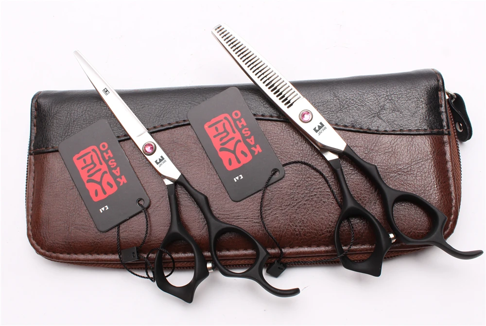 H1024 6 &quot16 см GEM JP 440C Kasho черный Профессиональный Парикмахерские ножницы для резки и