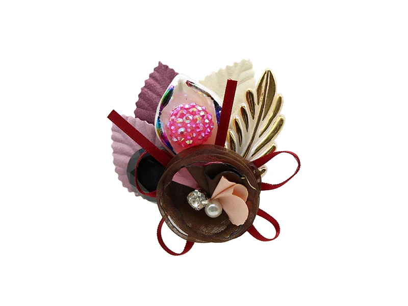 Fashion handmade fabric flower brooch acrylic Leather bottom brooches woman jewelry bride wedding corsage clothes accessories