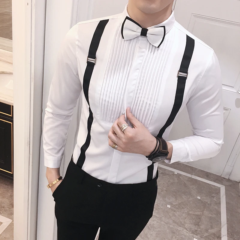 Галстук-бабочка, рубашка модные дизайнерские мужские рубашки Slim Fit черный, белый цвет Клубные вечерние платье для выступления на сцене Костюмы мужская одежда рубашка