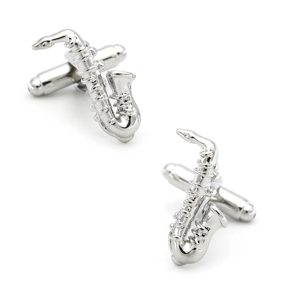 Мужская запонка Saxphone из медного материала серебристого цвета