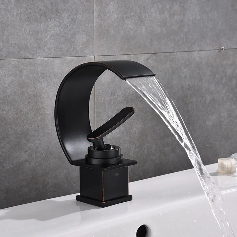 

Basin Faucets Waterfall Bathroom Faucet Single handle Basin Mixer Tap Bath Antique Black Faucet Brass WC Faucet Sink Water Crane