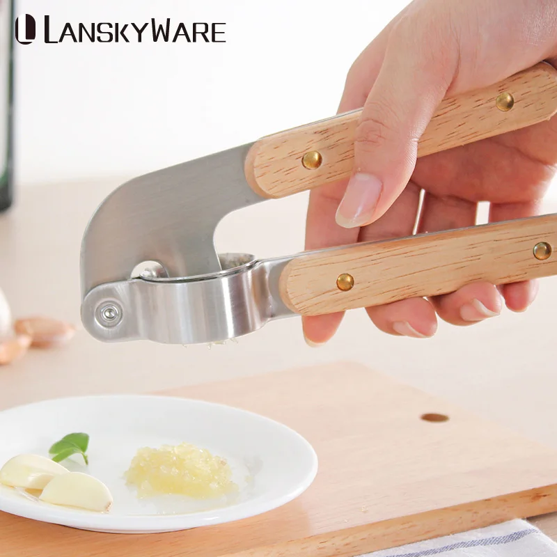 LANSKYWARE 304 нержавеющая сталь Чеснок Пресс с деревянной ручкой дробилка Резак имбирный пресс слайсер кухонные