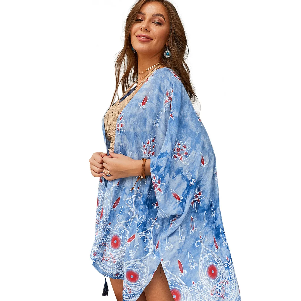 2019 хлопок туники для пляжа женский купальник женская накидка Boho Пляжное Платье