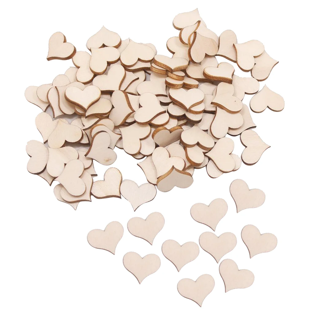 

100pcs Blank Wood Slices Heart Shaped Natural Wooden Cutout for Card Making