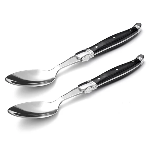 2pcs Black Spoons 2 шт./компл. ножей для стейка вилки и ложки деревянная ручка стиль Laguiole наборы столовых приборов Нержавеющая сталь столовые приборы деревянные столовые сервизы - Цвет: 2pcs Black Spoons